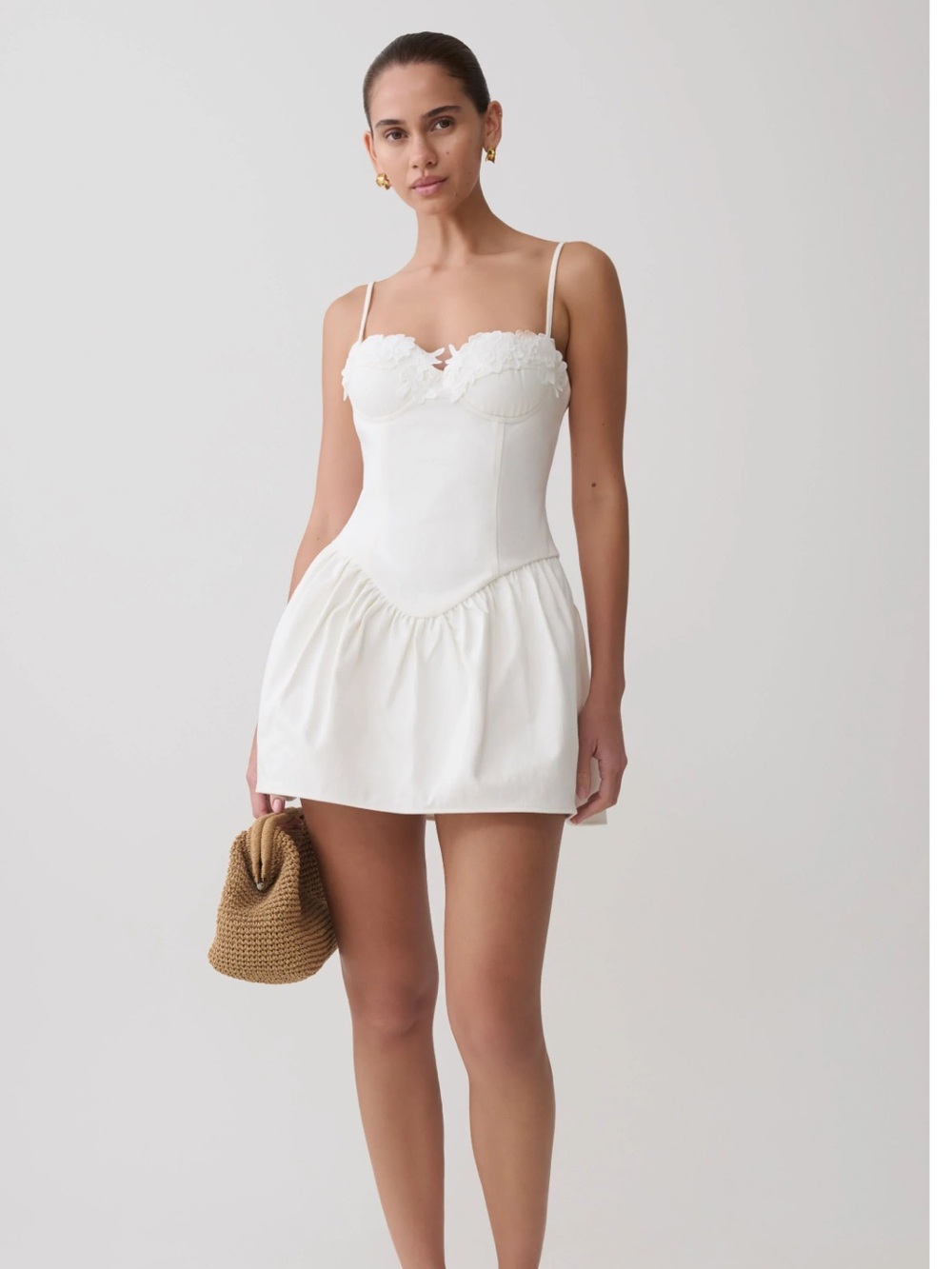 Meshki White Bustier Mini Dress with Appliqué